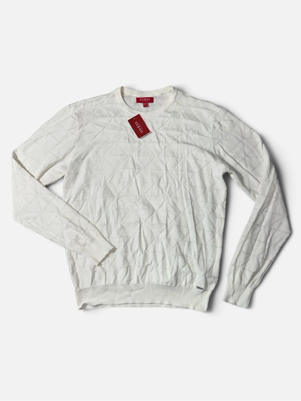 NEW Guess mens L Large white diamond weave crewneck sweater NWT